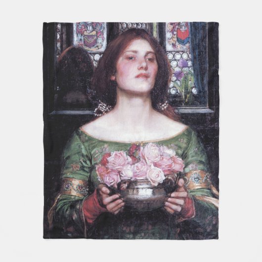 ジョン・ウィリアム・ウォーターハウスのレディとバラ フリースブランケット (正面)