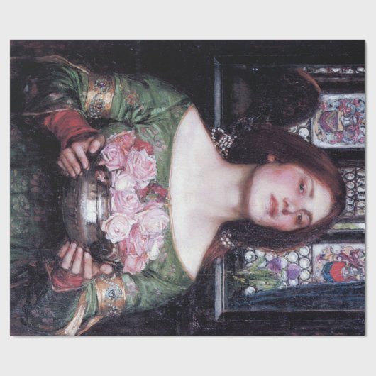 ジョン・ウィリアム・ウォーターハウスのレディとバラ ラッピングペーパー (フラット)