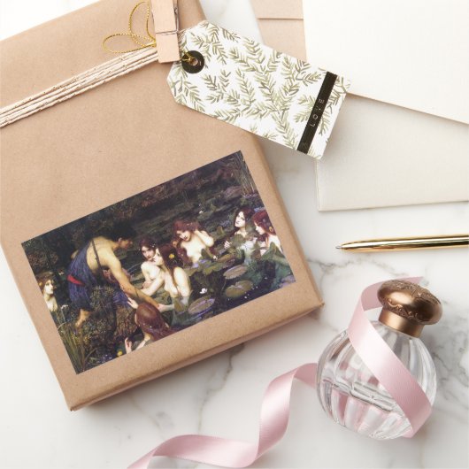 ジョン・ウィリアム・ウォーターハウス・ハイラスとニンフ 長方形シール (ギフト)