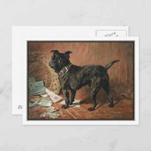 ジョン・エムズのいたずらな黒いパグ ポストカード (正面/裏面)
