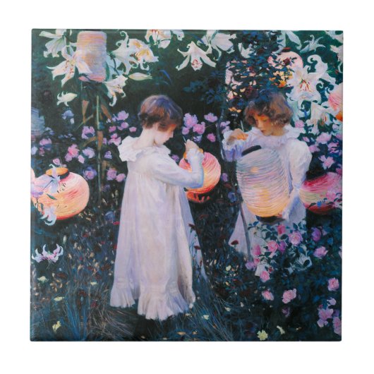 ジョン・シンガー・サージェントのカーネーションユリユリのばら色のタイル タイル (正面)