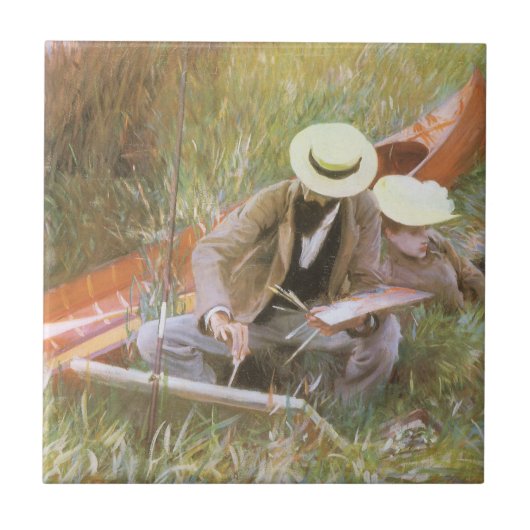 ジョン・シンガー・サーロンド作「妻と共にスケッチするポール・へレウ」 タイル (正面)