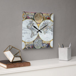 ジョン・セラーによる古地図「アトラス・マリティムス」 スクエア壁時計