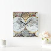 ジョン・セラーによる古地図「アトラス・マリティムス」 スクエア壁時計 (ホーム)