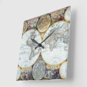 ジョン・セラーによる古地図「アトラス・マリティムス」 スクエア壁時計 (傾斜)