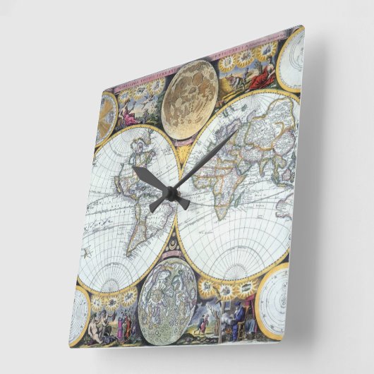 ジョン・セラーによる古地図「アトラス・マリティムス」 スクエア壁時計 (傾斜)