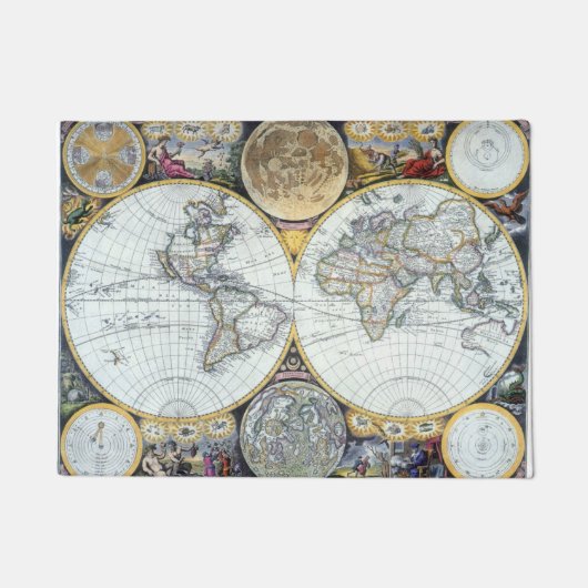 ジョン・セラーの海図帳「Atlas Maritimus」より、古地図の世界地図 ドアマット (正面)