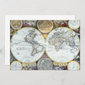 ジョン・セラーの海図帳「Atlas Maritimus」より、古地図の世界地図 招待状 (正面/裏面)