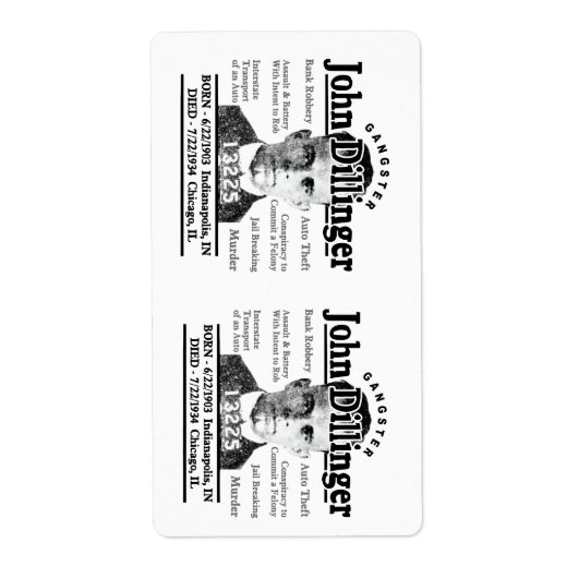 ジョン・ディリンジャー暴力団 ラベル (正面)