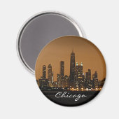 ジョン・ハンコック・センターの夜のシカゴ・スカイライン マグネット (正面/裏面)