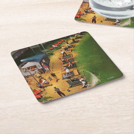 ジョン・ファルターによるゴルフ・ドライブ・レンジ スクエアペーパーコースター (アングル)