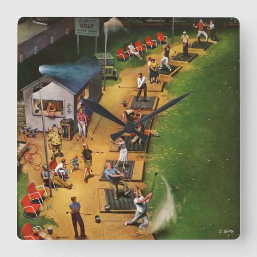 ジョン・ファルターによるゴルフ・ドライブ・レンジ スクエア壁時計 (正面)
