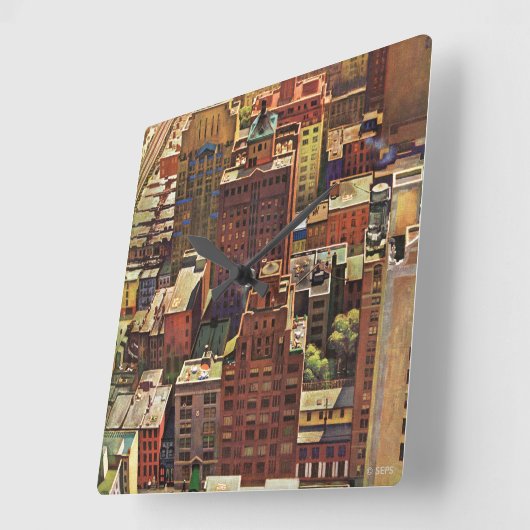 ジョン・ファルターによるニューヨーク市の鳥瞰図 スクエア壁時計 (傾斜)