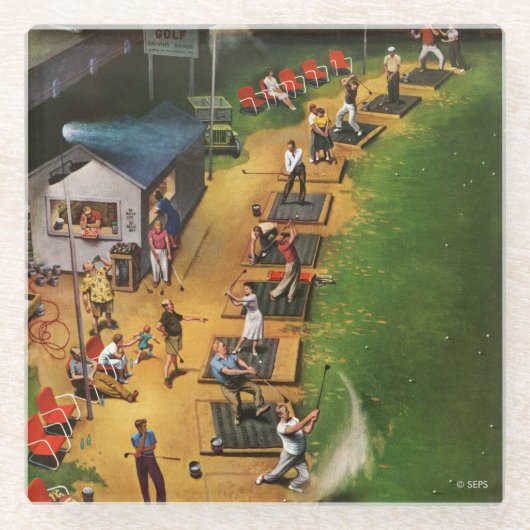 ジョン・ファーターによるゴルフ練習場 ガラスコースター (正面)