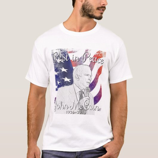 ジョン・マケイン平和捕虜収容所アメリカ国旗のアイテム Tシャツ (正面)