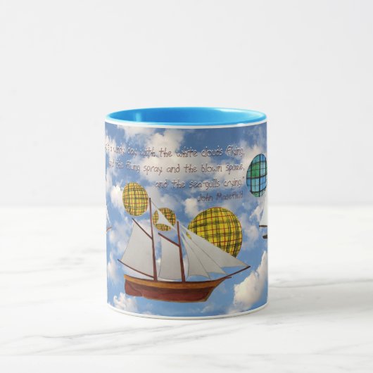ジョン・マセフィールド引用文との風力発電飛行船 マグカップ (中央)