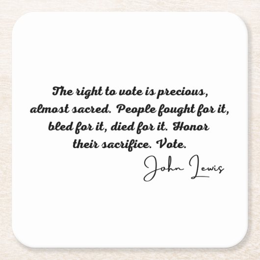 ジョン・ルイス代表、投票する権利大切は、BLM スクエアペーパーコースター (正面)