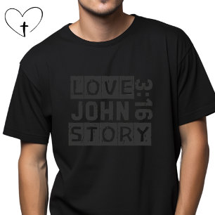 ジョン 3:16 ラブストーリー 聖書の引用 グランジブラック Tシャツ