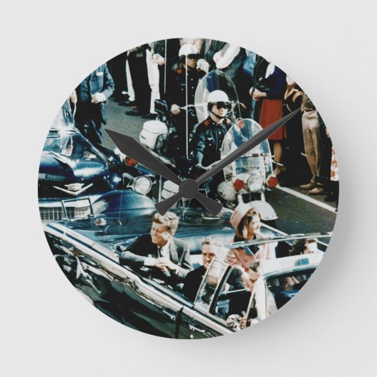 ジョン・F・ケネディとジャッキーのモーターケードダラス ラウンド壁時計 (正面)