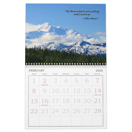 ジョンMuirの博物学者は12か月のカレンダーを引用します カレンダー (2月 2026)