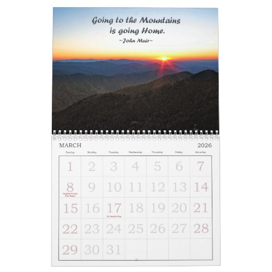 ジョンMuirの博物学者は12か月のカレンダーを引用します カレンダー (3月 2026)