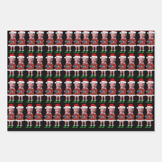 ジョーおもしろいバイデン氏カスタム顔写真小妖精や小人クリスマス ラッピングペーパーシート (正面3)