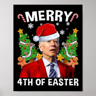 ジョーおもしろいバイデン氏クリスマスメリーサンタハット4th Of E ポスター