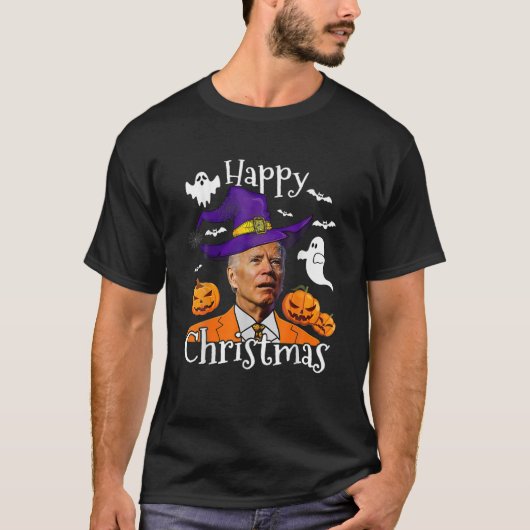 ジョーおもしろいバイデン氏ハロウィーン混乱ハッピークリスマス Tシャツ (正面)