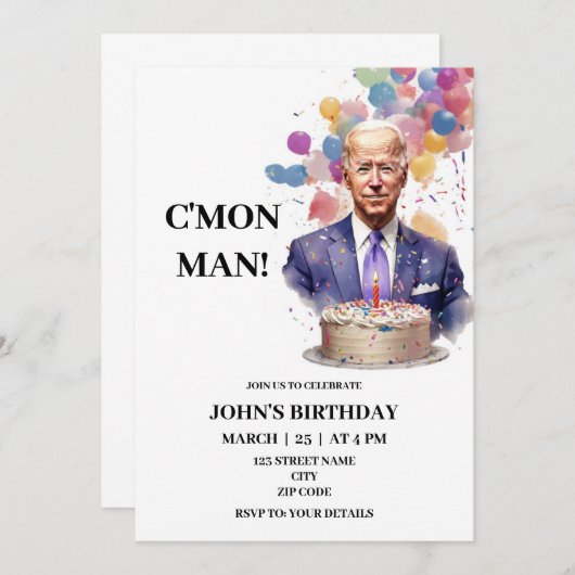 ジョーおもしろいバイデン氏誕生日 招待状 (正面/裏面)