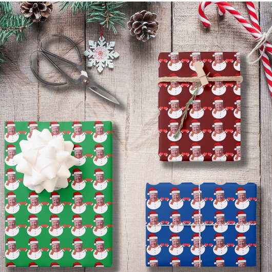 ジョーおもしろいバイデン氏雪だるまカスタム顔フォトクリスマス ラッピングペーパーシート