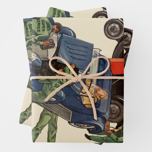 ジョーのフルサービスガソリンスタンド、レトロなビジネス ラッピングペーパーシート (インサイチュ)