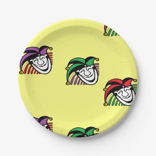 ジョーカーカラフル帽子のパターン黄色 ペーパープレート (正面)