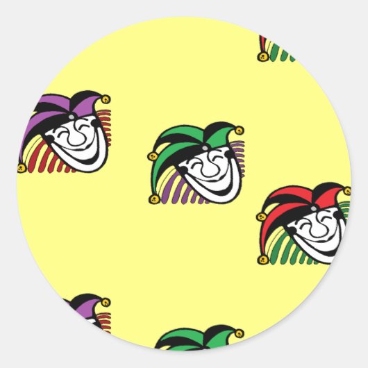 ジョーカーカラフル帽子のパターン黄色 ラウンドシール (正面)