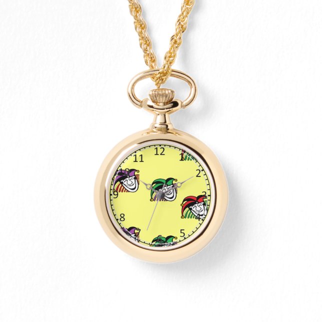 ジョーカーカラフル帽子のパターン黄色 腕時計 (正面)