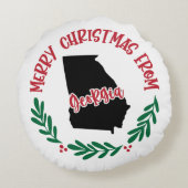 ジョージアからのメリークリスマス米国赤緑白 ラウンドクッション (裏面)