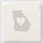 ジョージアのグレーマップシェイプとハート切り出しラブ ストーンコースター (正面)