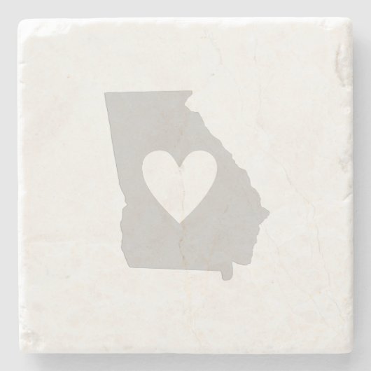 ジョージアのグレーマップシェイプとハート切り出しラブ ストーンコースター (正面)