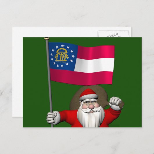 ジョージアのサンタクロース旗を振る シーズンポストカード (正面/裏面)