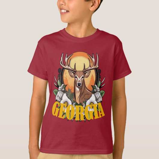 ジョージアのバラと鹿 Tシャツ (正面)