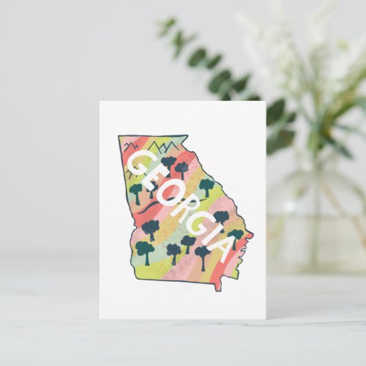 ジョージアの図解入りの、写真付きの地図 ポストカード (スタンド正面)