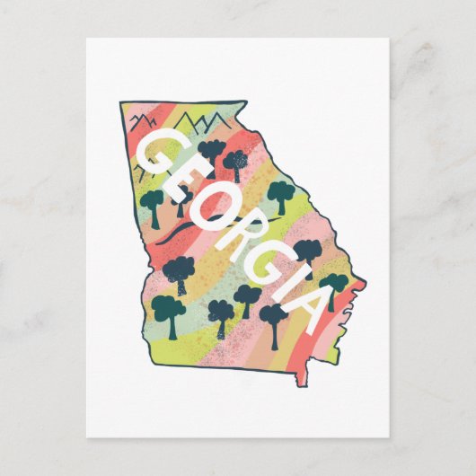 ジョージアの図解入りの、写真付きの地図 ポストカード (正面)