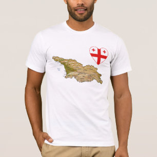 ジョージアの旗のハートおよび地図のTシャツ Tシャツ