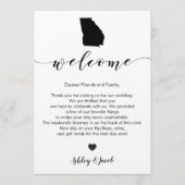 ジョージアの結婚式の歓迎の手紙及び旅程カード プログラム (正面)