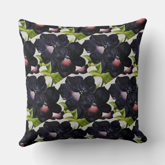 ジョージアオキーフ1925黒と紫のペチュニア クッション (裏面)