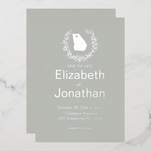 ジョージアシルエットシンプルデスティネーションウェディング 箔招待状 (正面/裏面)