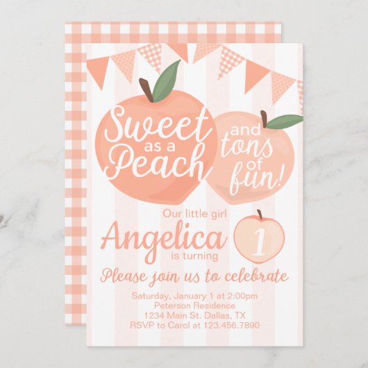 ジョージアピーチバースデーパーティードインビデーション招待状 招待状 (正面/裏面)