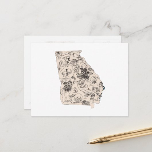 ジョージアヴィンテージ写真地図アンティーク州図 ポストカード (正面/裏面インサイチュ)