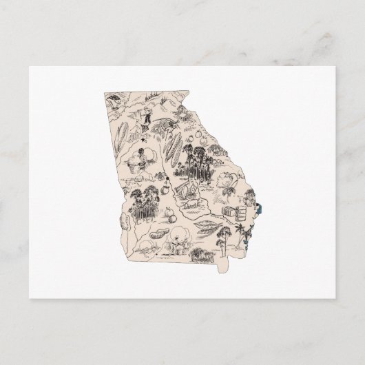 ジョージアヴィンテージ写真地図アンティーク州図 ポストカード (正面)