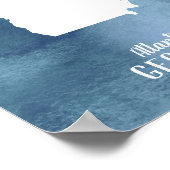 ジョージア地図ブルーウォーターパーソナライズされたカラーアートプリント ポスター (角)