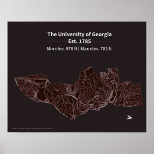 ジョージア大学キャンパスの標高地図 ポスター
